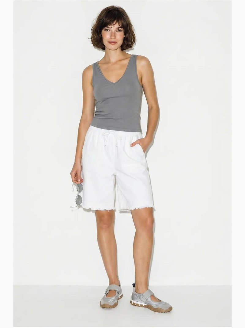 Shorts de pierna ancha y cintura alta en mezcla de algodón lucci Blanco - Kiabi