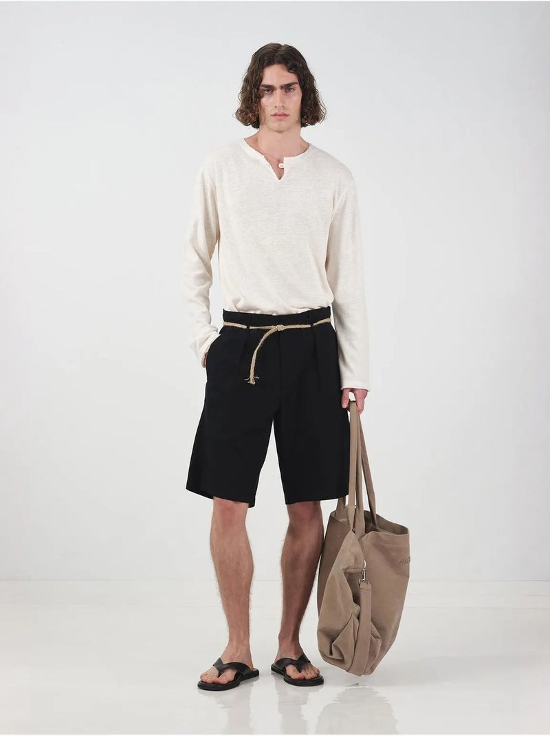 Shorts de popelina con cinturón, tiro medio y corte relaxed giesto Negro - Kiabi