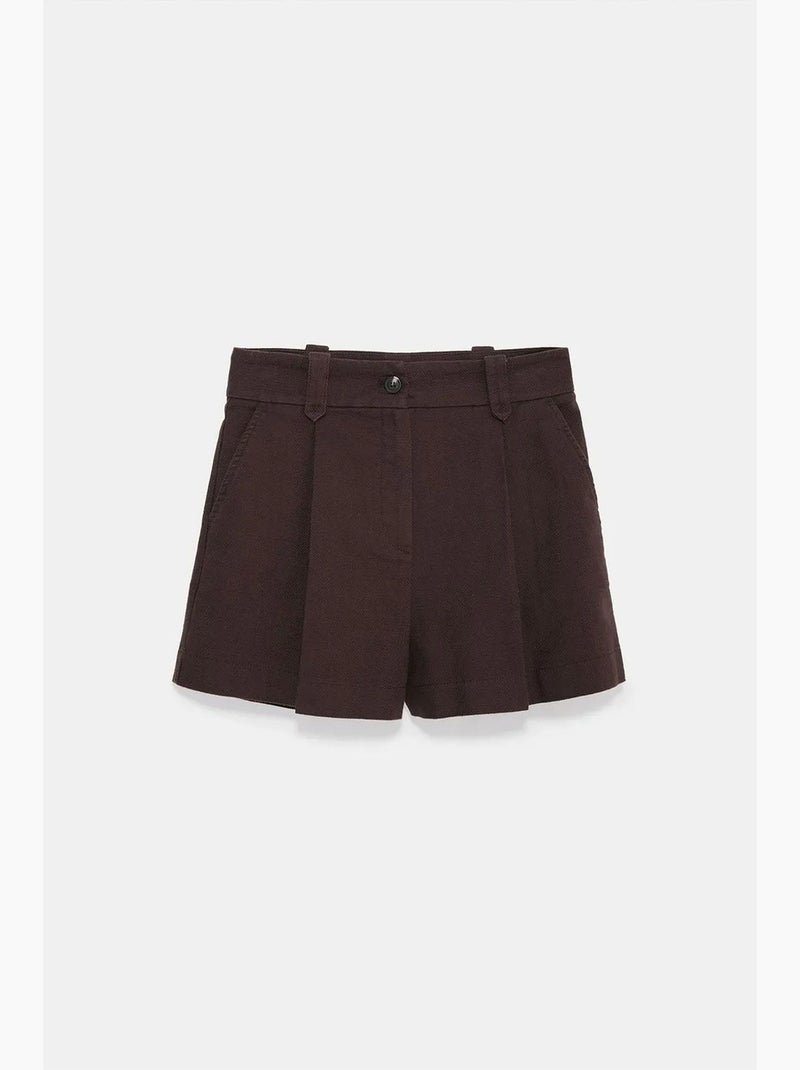 Shorts de popelina de algodón de cintura alta con cinturón dilvin Marrón - Kiabi