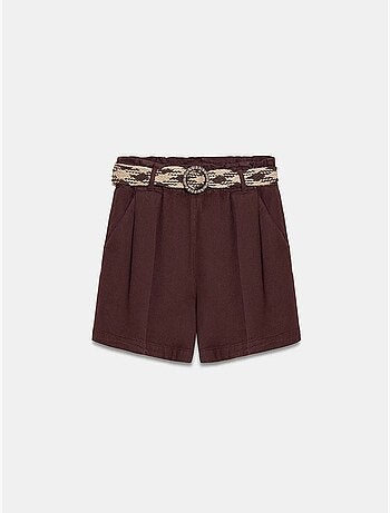 Shorts de popelina de tiro alto y pernera ancha con cinturón dilvin