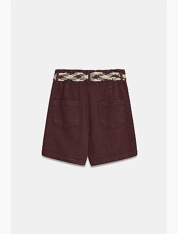 Shorts de popelina de tiro alto y pernera ancha con cinturón dilvin