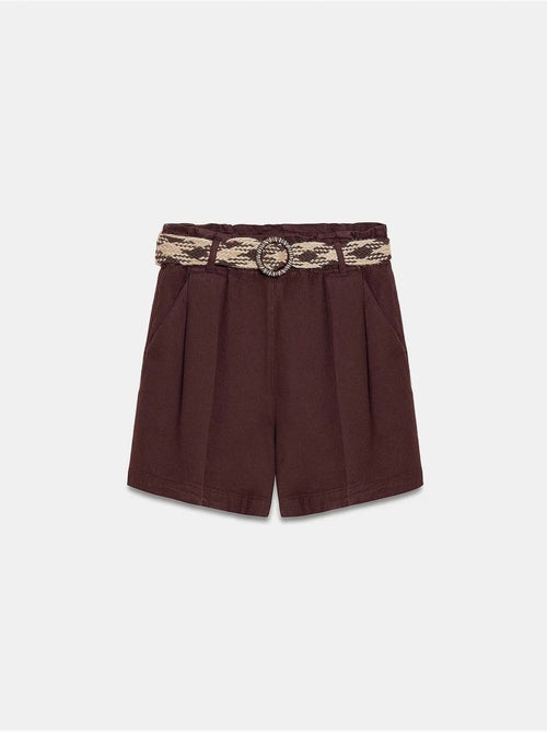 Shorts de popelina de tiro alto y pernera ancha con cinturón dilvin - Kiabi