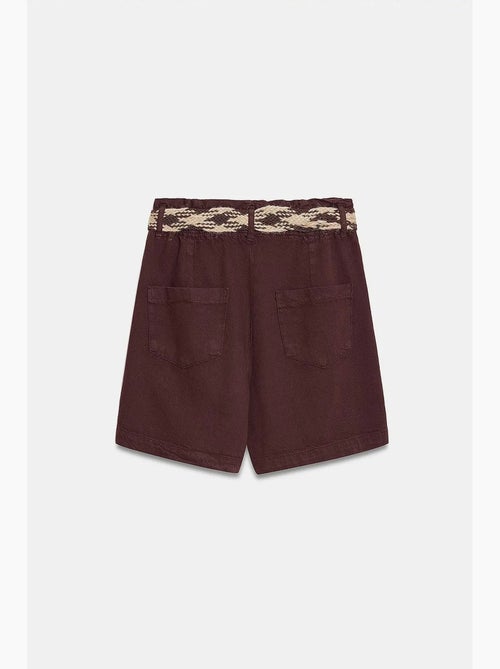 Shorts de popelina de tiro alto y pernera ancha con cinturón dilvin - Kiabi