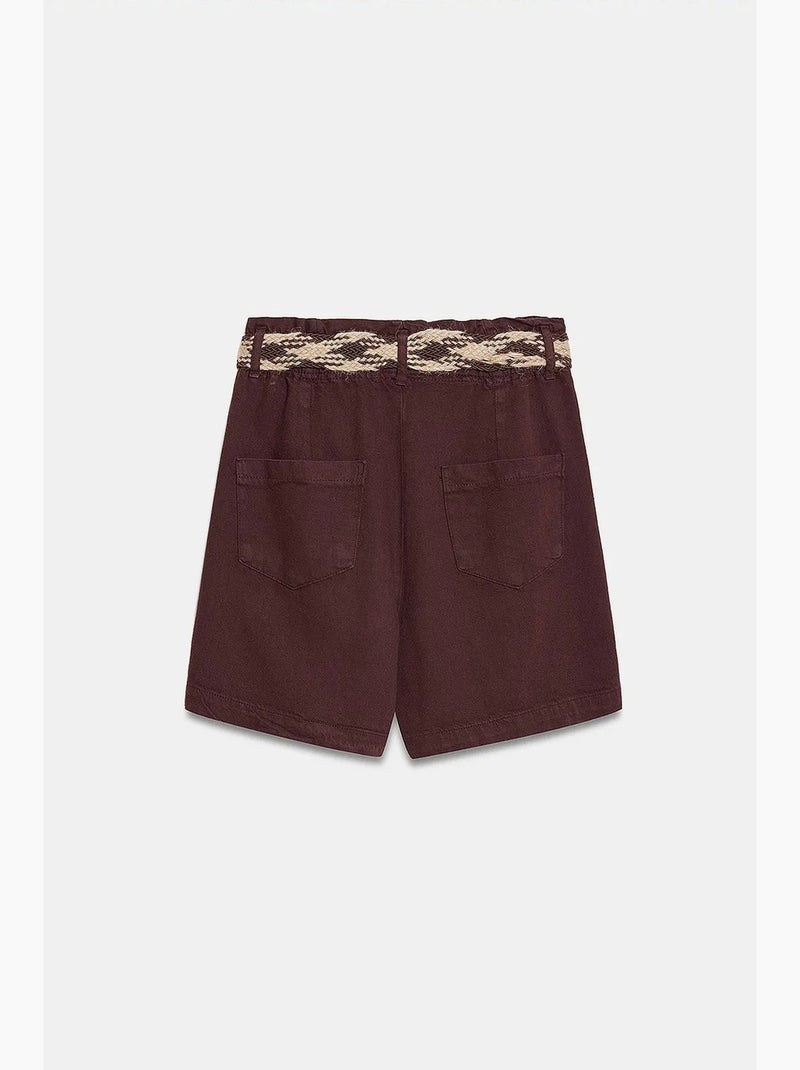 Shorts de popelina de tiro alto y pernera ancha con cinturón dilvin Marrón - Kiabi
