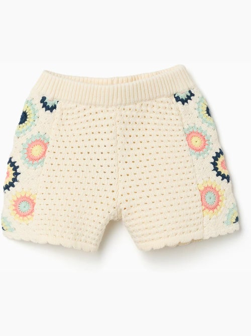 Shorts de punto de algodón con flores de croché - Kiabi