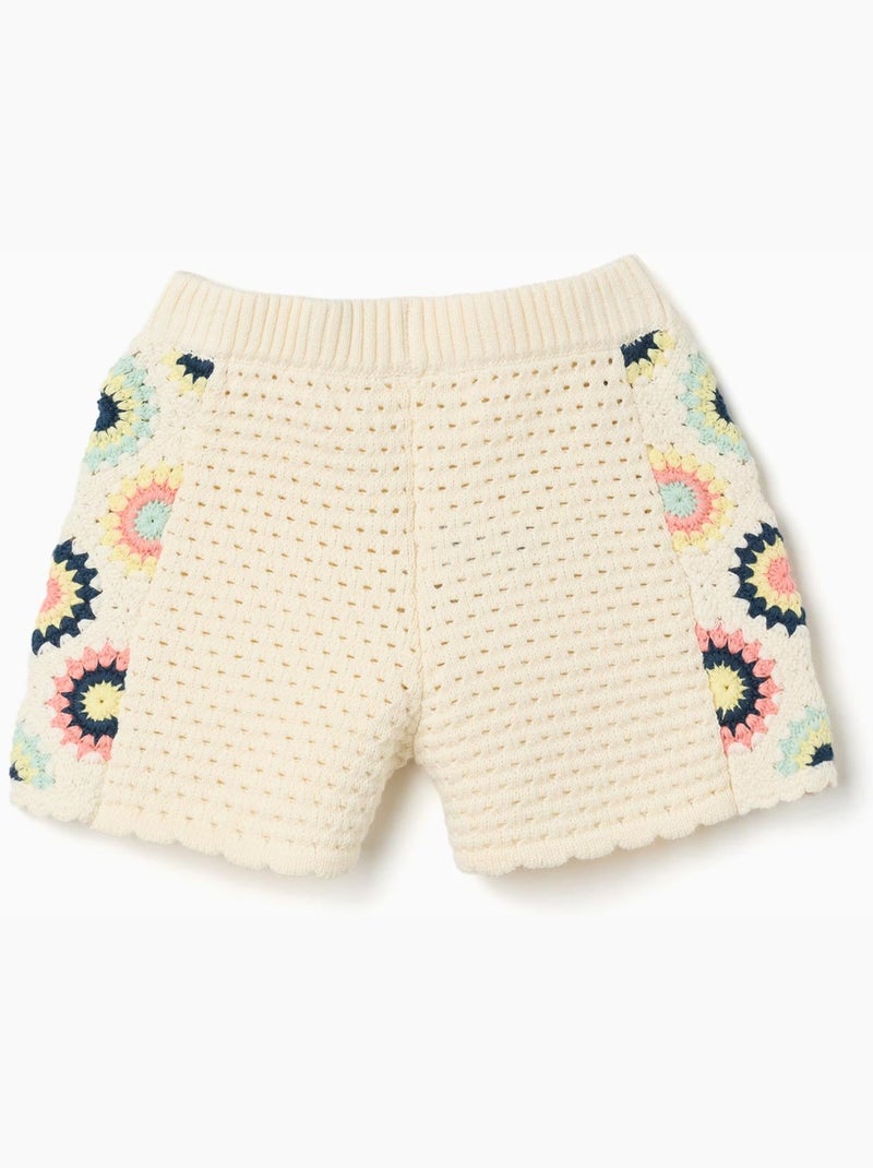 Shorts de punto de algodón con flores de croché Blanco - Kiabi
