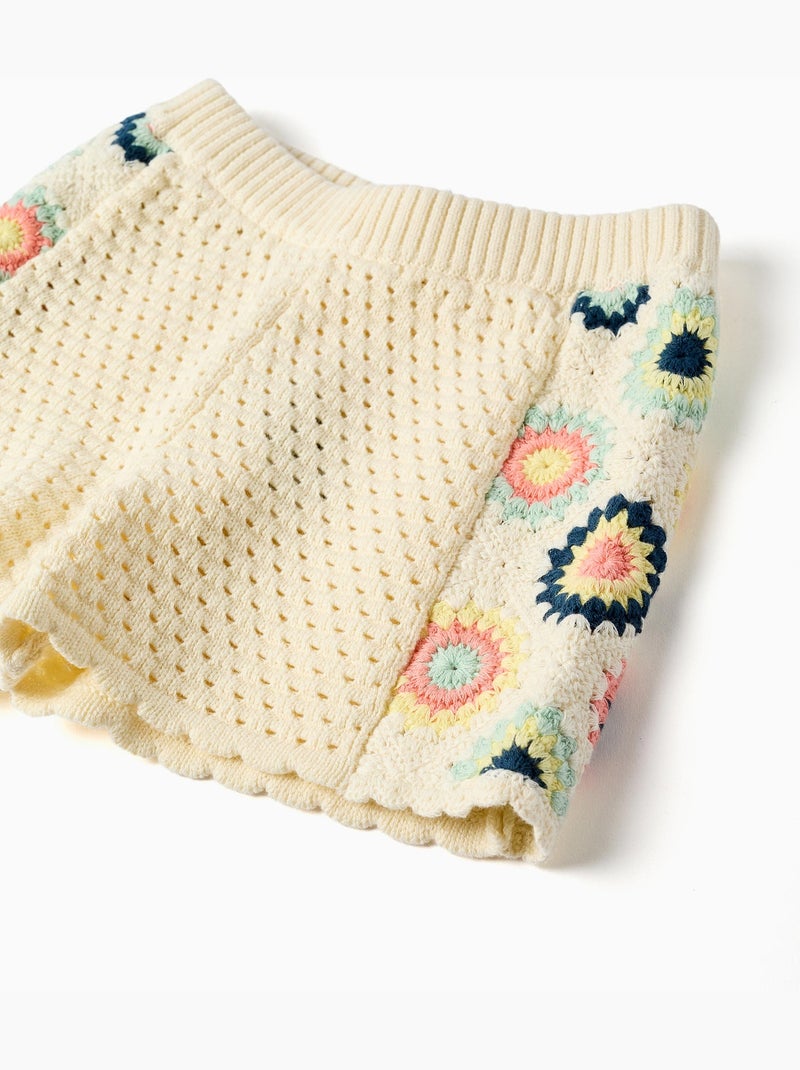 Shorts de punto de algodón con flores de croché Blanco - Kiabi