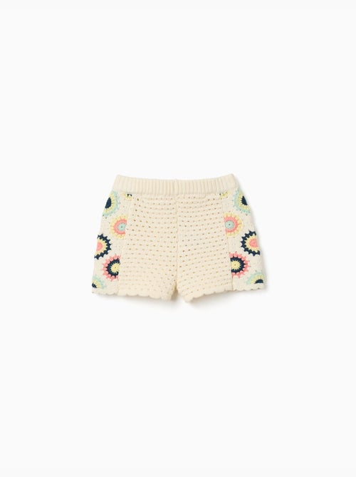 Shorts de punto de algodón con flores de croché - Kiabi