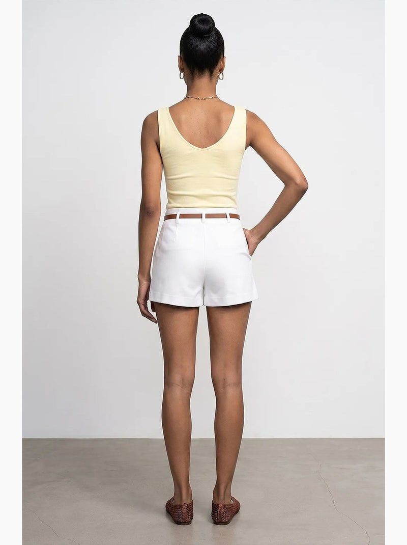 Shorts de punto sastre de tiro alto con cinturón dilvin Blanco - Kiabi