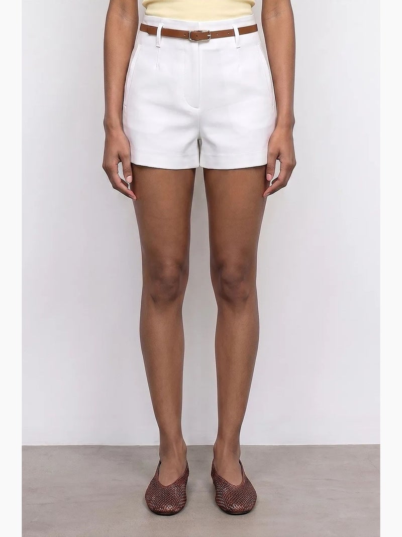 Shorts de punto sastre de tiro alto con cinturón dilvin Blanco - Kiabi