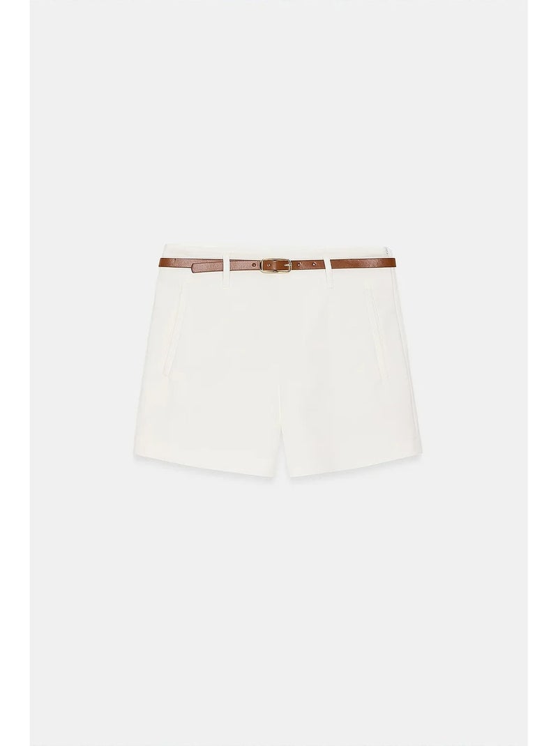Shorts de punto sastre de tiro alto con cinturón dilvin Blanco - Kiabi