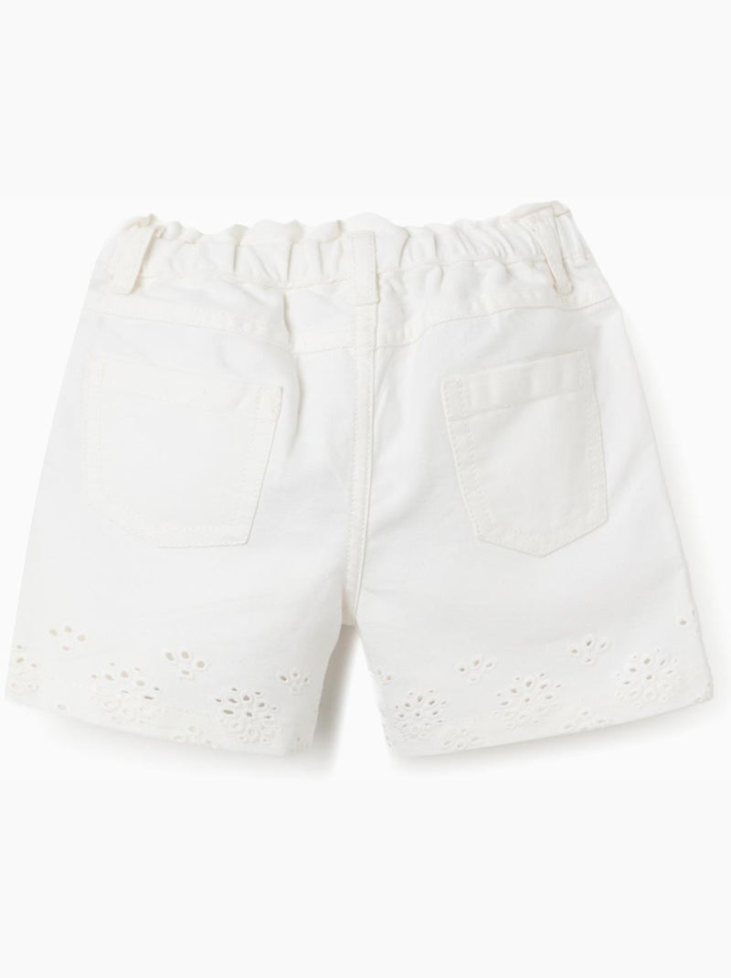 Shorts de sarga con bordado inglés Beige claro - Kiabi