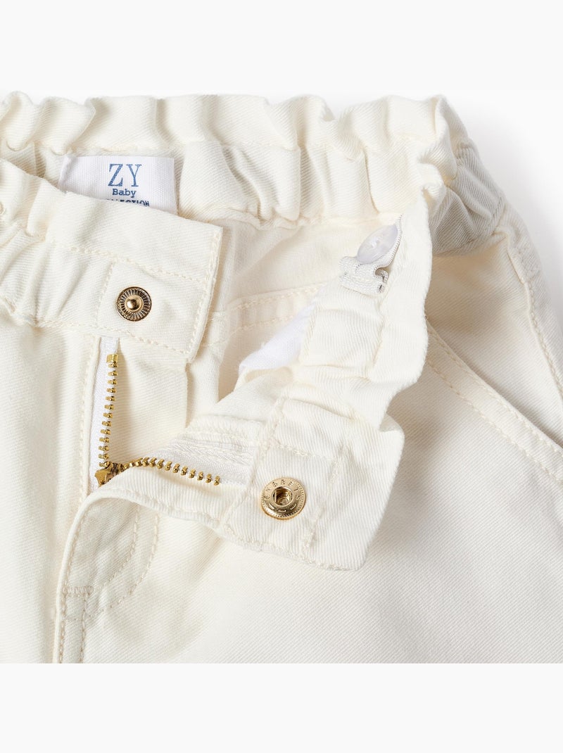 Shorts de sarga con bordado inglés Beige claro - Kiabi