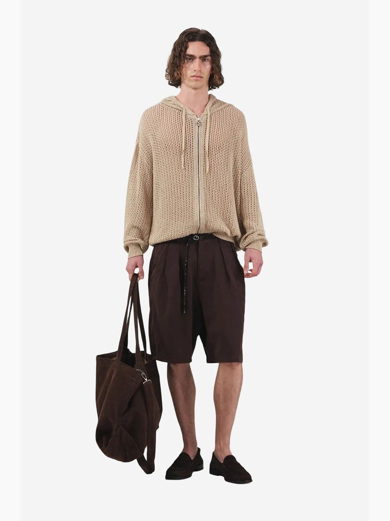 Shorts de tencel de tiro medio, pernera ancha y con cinturón giesto Marrón oscuro - Kiabi
