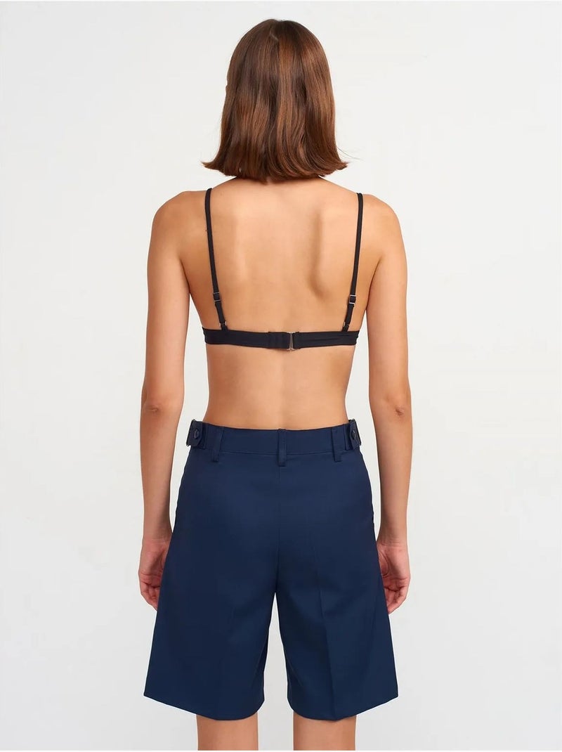 Shorts de tiro alto con cinturón y pernera ancha dilvin Azul marino - Kiabi
