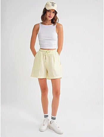 Shorts de tiro alto texturizados de pernera ancha mixray