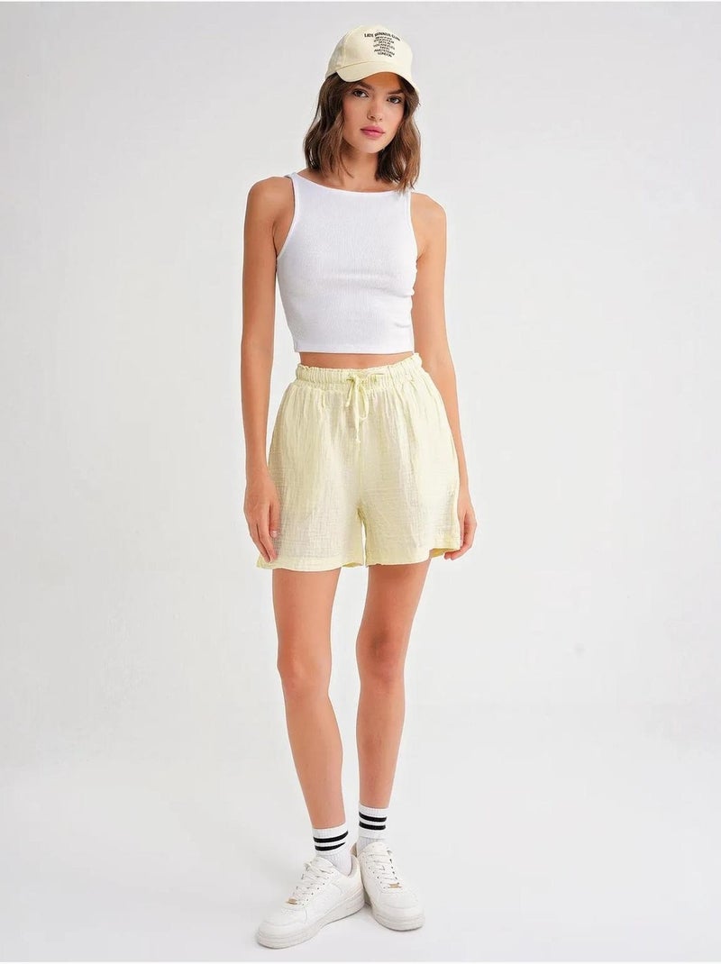 Shorts de tiro alto texturizados de pernera ancha mixray Amarillo limón - Kiabi