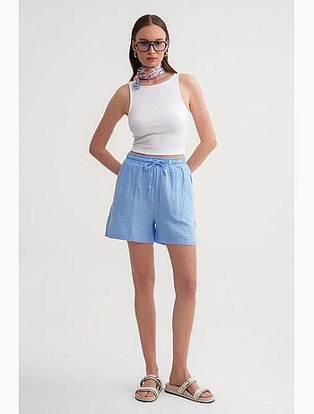 Shorts de tiro alto texturizados de pernera ancha mixray