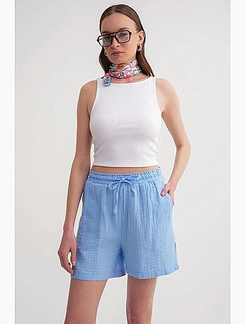 Shorts de tiro alto texturizados de pernera ancha mixray
