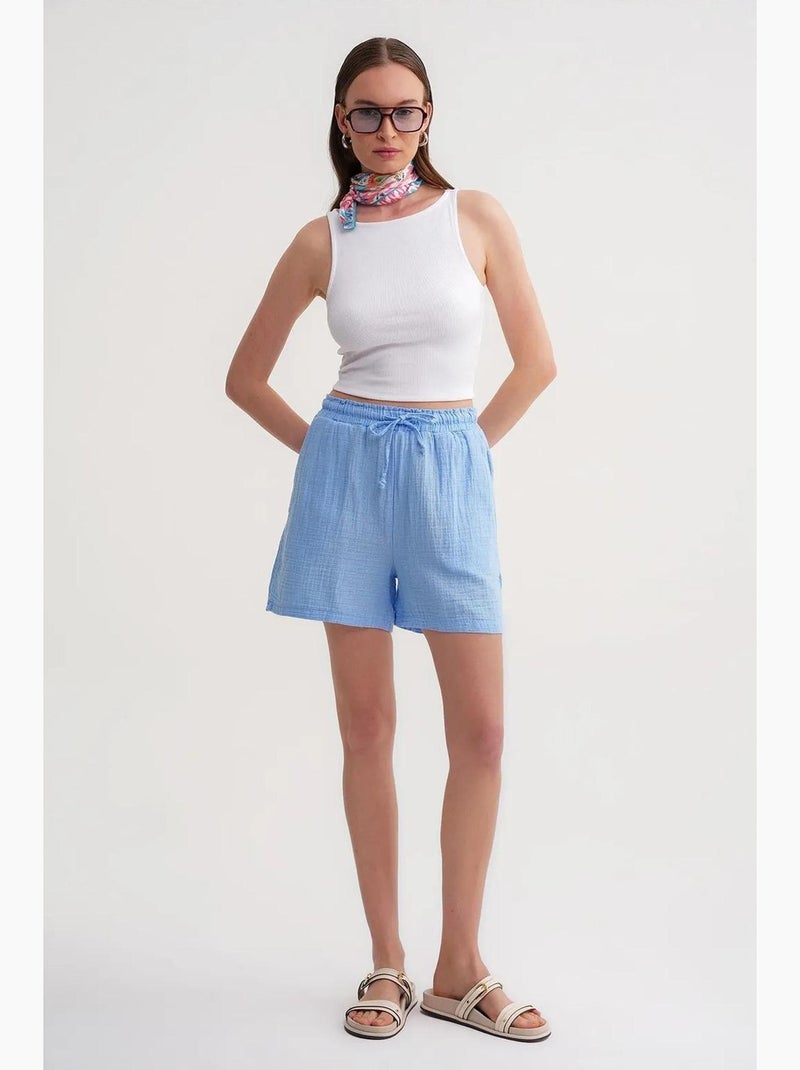 Shorts de tiro alto texturizados de pernera ancha mixray Azul cielo - Kiabi