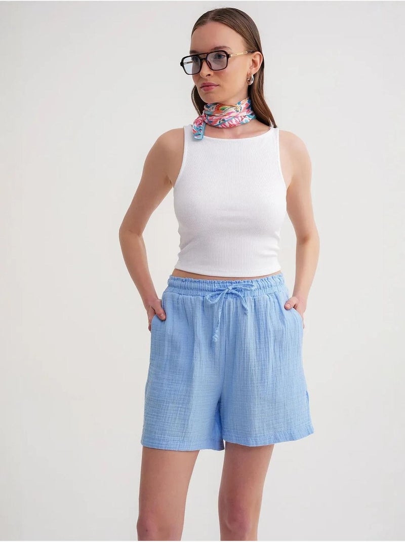 Shorts de tiro alto texturizados de pernera ancha mixray Azul cielo - Kiabi
