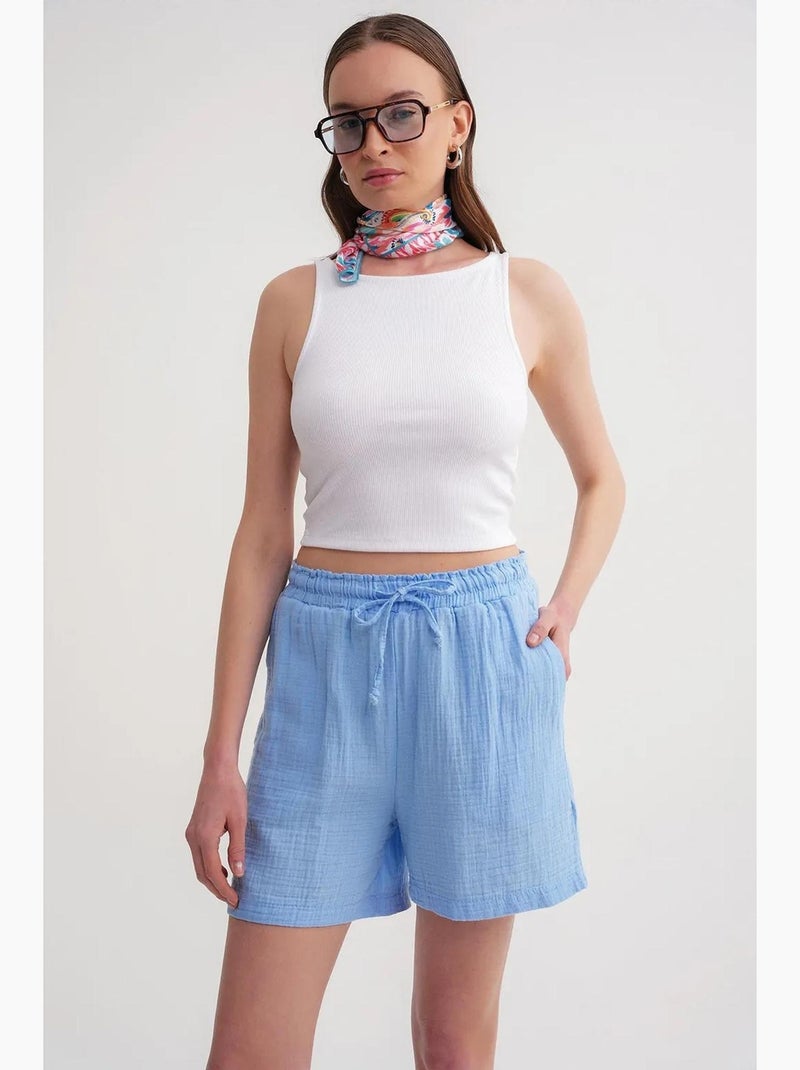 Shorts de tiro alto texturizados de pernera ancha mixray Azul cielo - Kiabi