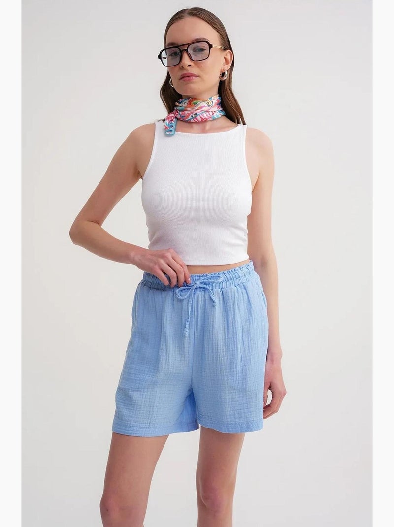 Shorts de tiro alto texturizados de pernera ancha mixray Azul cielo - Kiabi