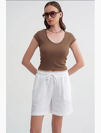 Shorts de tiro alto texturizados de pernera ancha mixray