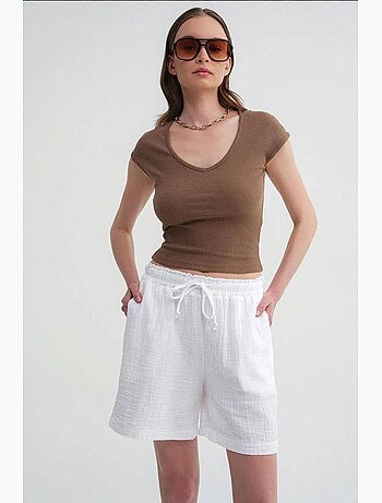 Shorts de tiro alto texturizados de pernera ancha mixray