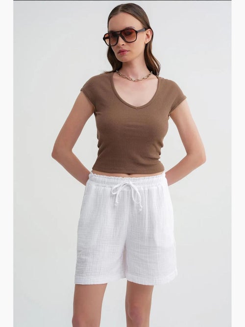 Shorts de tiro alto texturizados de pernera ancha mixray - Kiabi