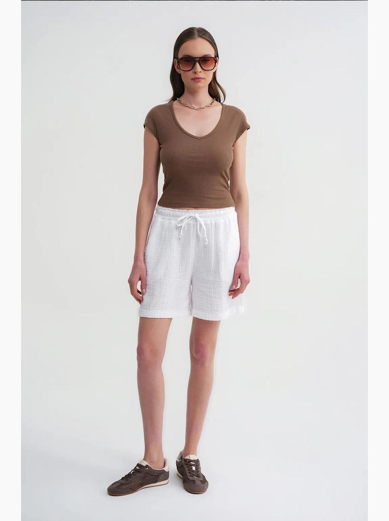 Shorts de tiro alto texturizados de pernera ancha mixray Blanco - Kiabi