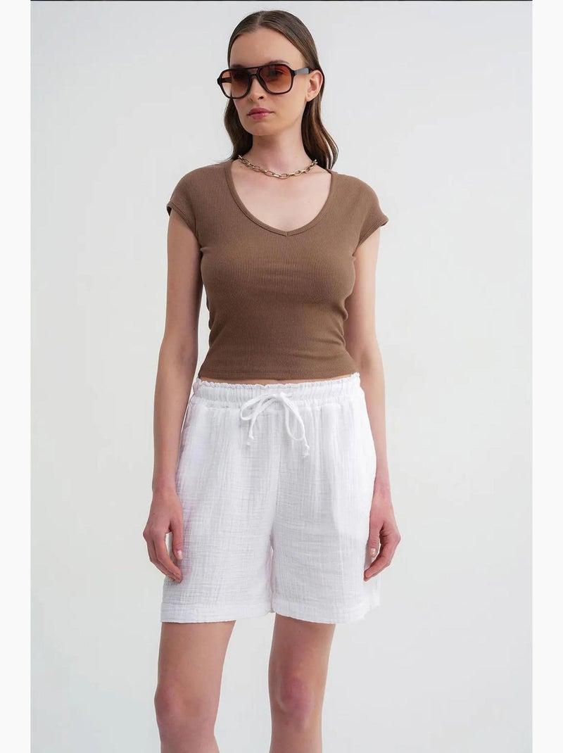 Shorts de tiro alto texturizados de pernera ancha mixray Blanco - Kiabi