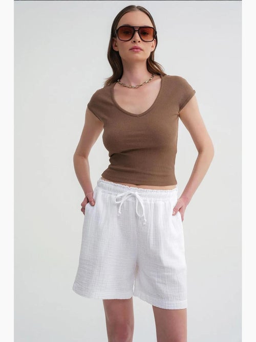 Shorts de tiro alto texturizados de pernera ancha mixray - Kiabi