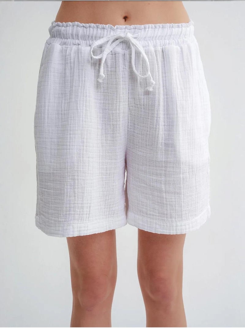 Shorts de tiro alto texturizados de pernera ancha mixray Blanco - Kiabi