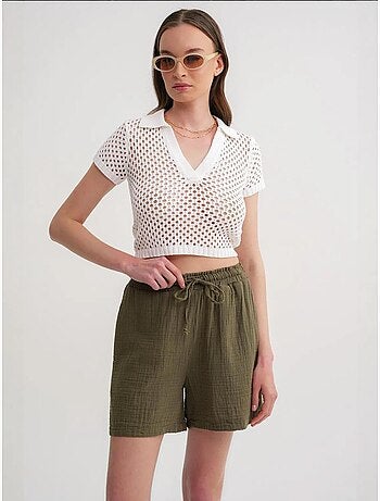 Shorts de tiro alto texturizados de pernera ancha mixray