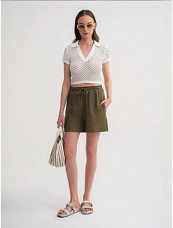 Shorts de tiro alto texturizados de pernera ancha mixray