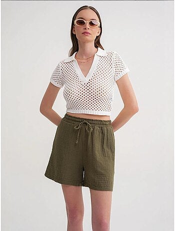 Shorts de tiro alto texturizados de pernera ancha mixray
