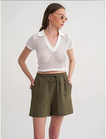 Shorts de tiro alto texturizados de pernera ancha mixray