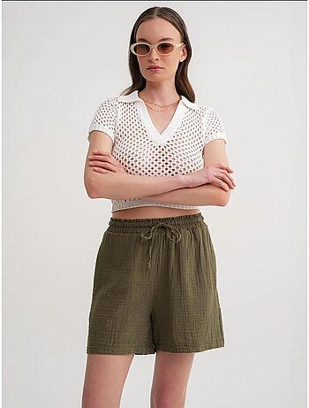 Shorts de tiro alto texturizados de pernera ancha mixray