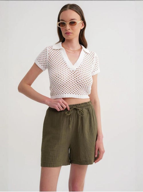 Shorts de tiro alto texturizados de pernera ancha mixray - Kiabi