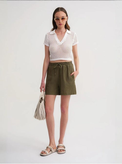 Shorts de tiro alto texturizados de pernera ancha mixray - Kiabi