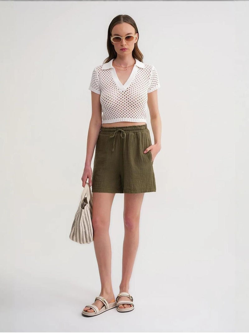 Shorts de tiro alto texturizados de pernera ancha mixray Caqui - Kiabi