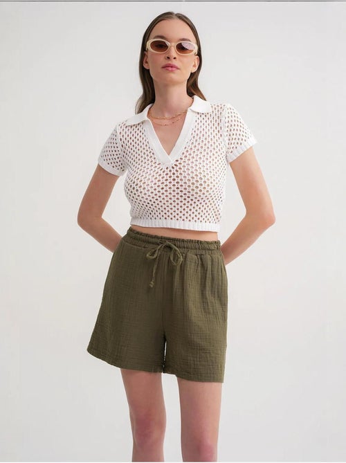 Shorts de tiro alto texturizados de pernera ancha mixray - Kiabi