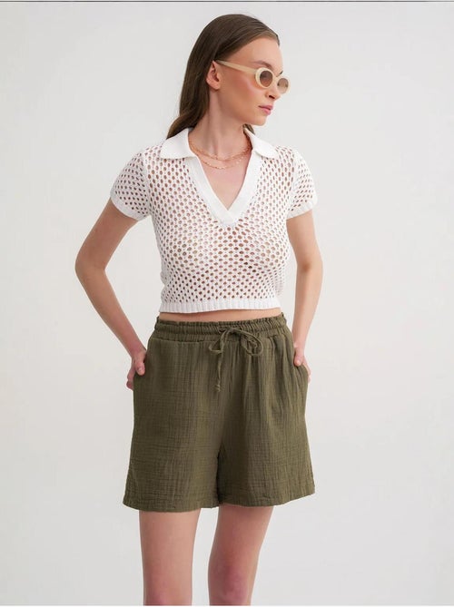 Shorts de tiro alto texturizados de pernera ancha mixray - Kiabi