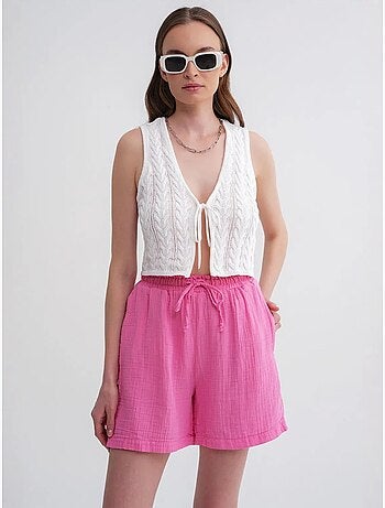 Shorts de tiro alto texturizados de pernera ancha mixray