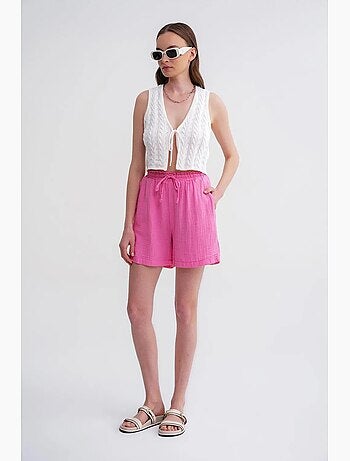 Shorts de tiro alto texturizados de pernera ancha mixray