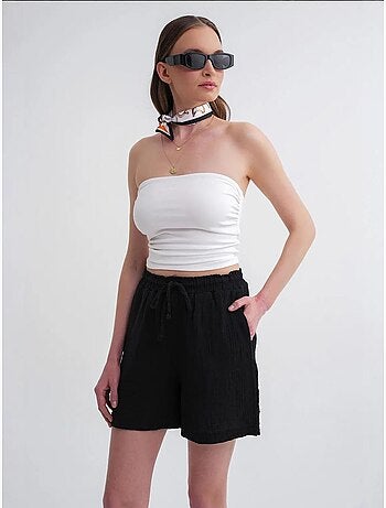 Shorts de tiro alto texturizados de pernera ancha mixray