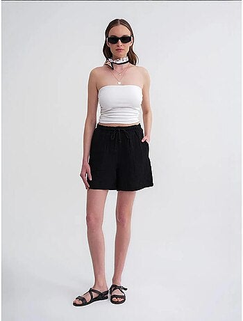 Shorts de tiro alto texturizados de pernera ancha mixray