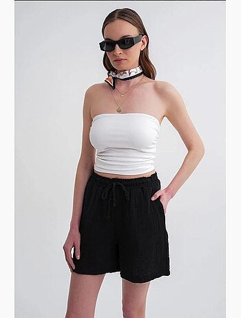 Shorts de tiro alto texturizados de pernera ancha mixray