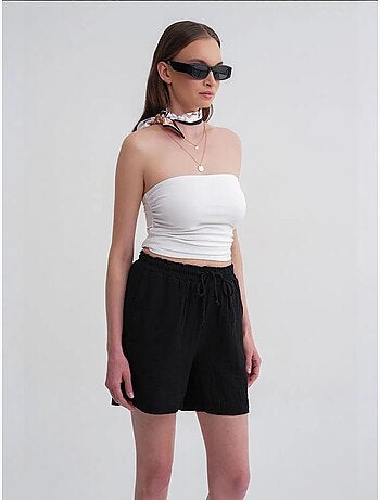 Shorts de tiro alto texturizados de pernera ancha mixray